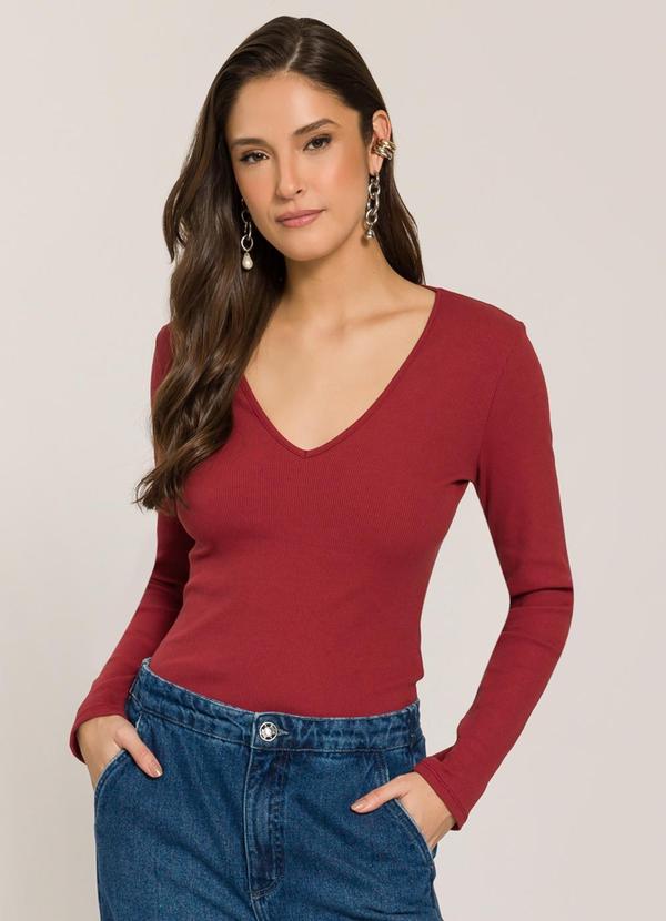 Blusa em Ribana Decote V Vermelho