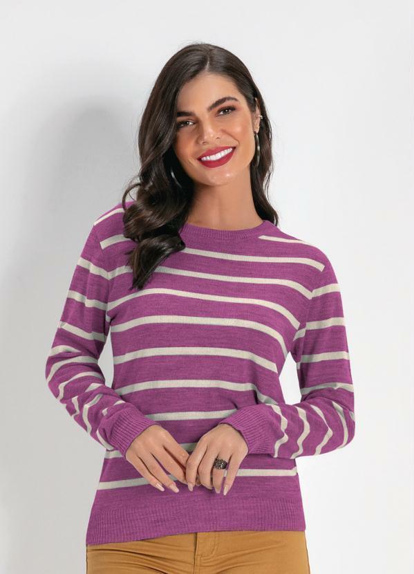 Blusa em Tricô Rosa Listrada Janine