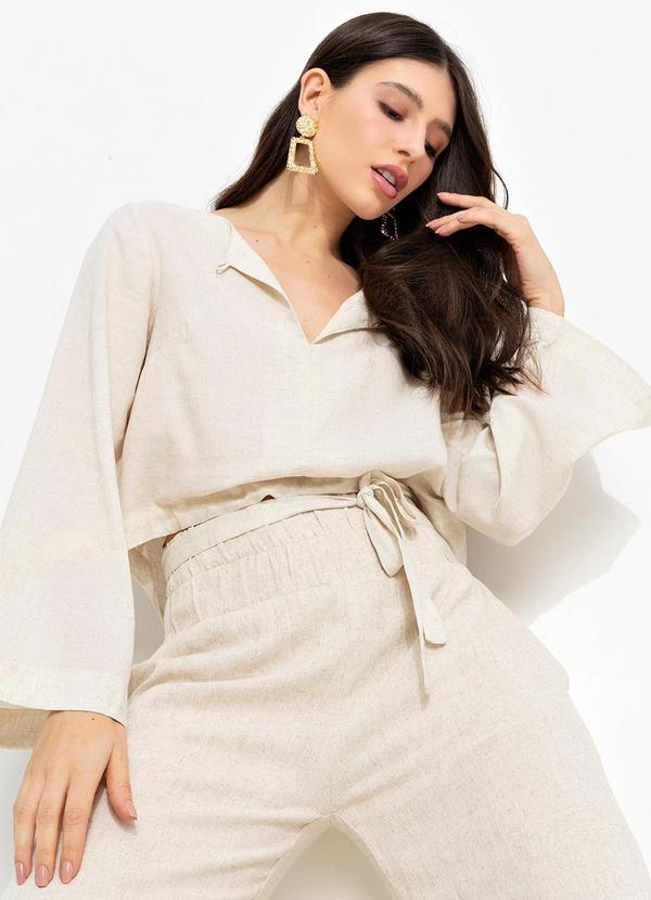 Vista 2 Blusa em Viscolinho Bege You Premium You Premium