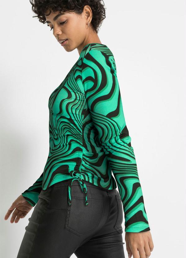 Blusa Estampa Líquida em Malha Crepe