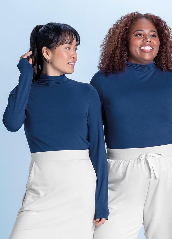 Blusa Feminina Adulta Gola Alta Azul