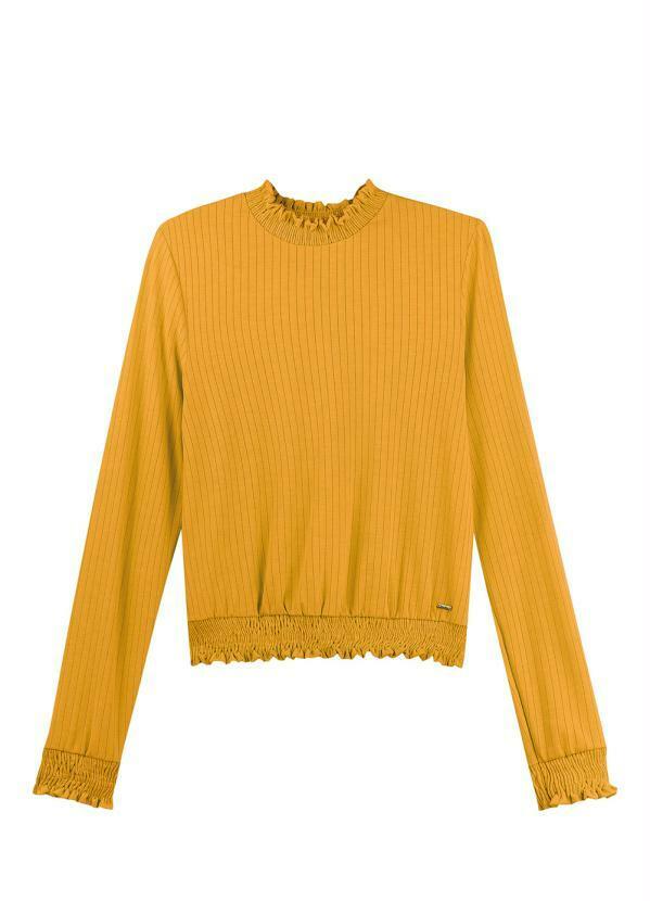 Vista 2 Blusa Feminina Adulto Amarelo Marialícia Marialícia