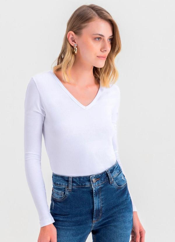 Vista 2 Blusa Feminina Básica em Cotton Branco Essendi Essendi