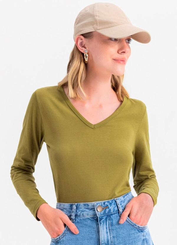 Vista 2 Blusa Feminina Básica em Cotton Verde Essendi Essendi