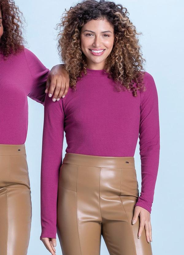 Blusa Feminina Básica Longa Canelada Fucsia