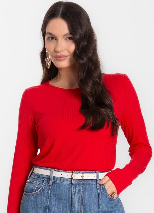 Blusa Feminina Canelada com Manga Longa Vermelho