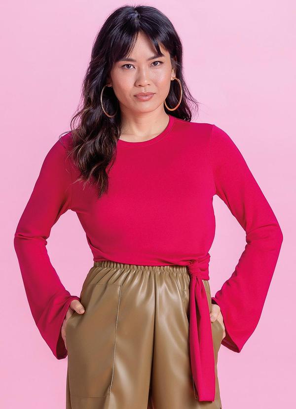 Vista 2 Blusa Feminina com Amarração Lateral Rosa Marialícia Marialícia