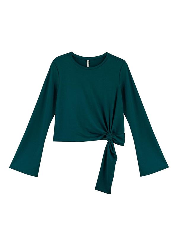 Vista 2 Blusa Feminina com Amarração Lateral Verde Marialícia Marialícia