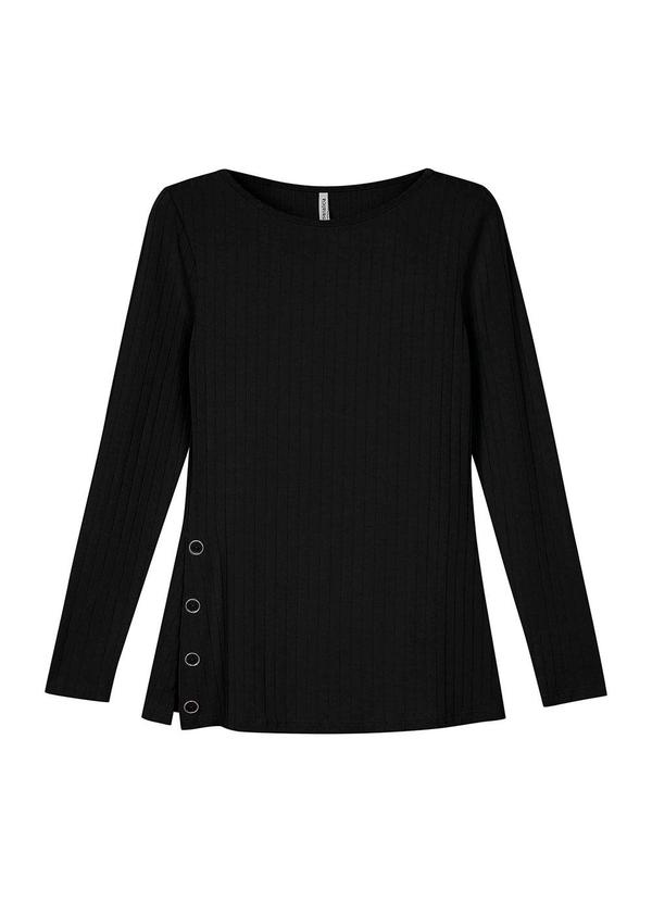 Blusa Feminina com Botões Canelada Preto