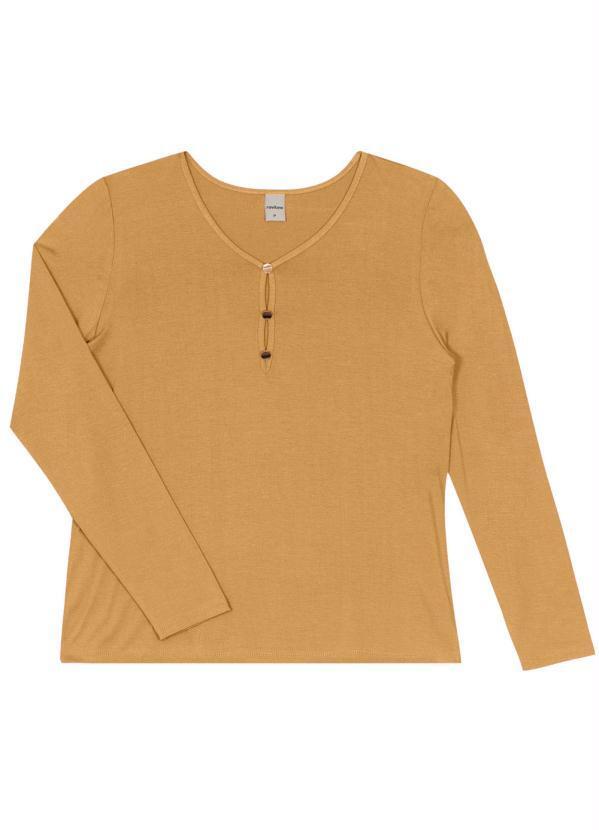 Blusa Feminina com Botões Manga Longa Marrom