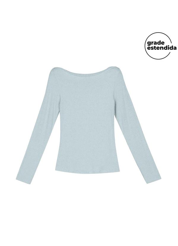 Blusa Feminina Comfy Manga Longa Canelada Azul