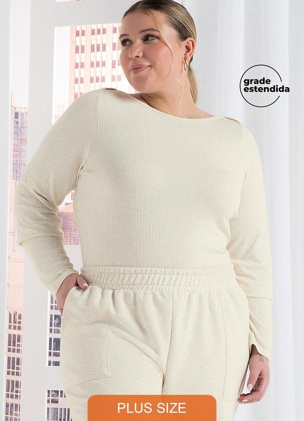 Blusa Feminina Comfy Manga Longa Canelada Bege