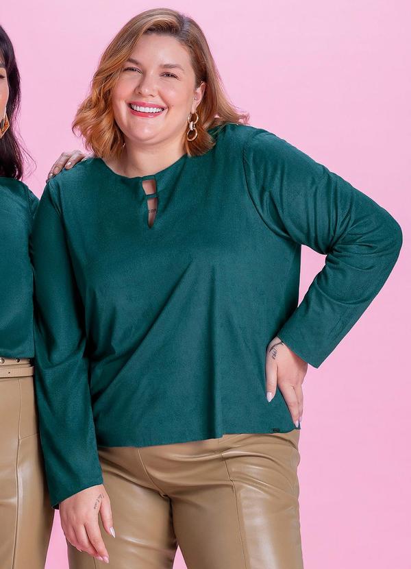 Vista 2 Blusa Feminina de Suede Verde Marialícia Marialícia