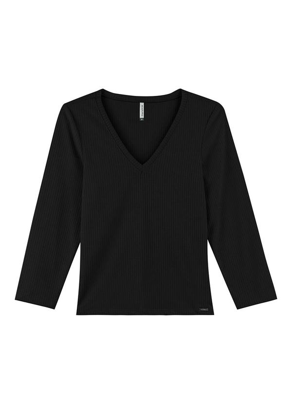 Vista 2 Blusa Feminina Decote V Preto Marialícia Marialícia