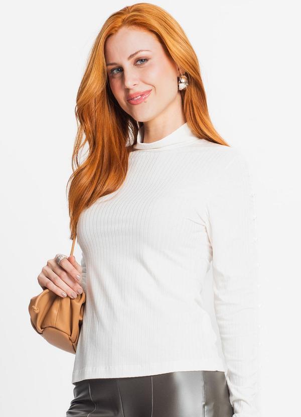 Vista 2 Blusa Feminina em Ribana Canelada Bege Rovitex Rovitex