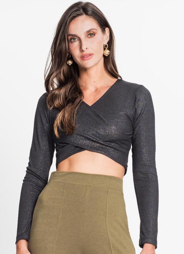 Blusa Feminina em Ribana Canelada Lurex Preto