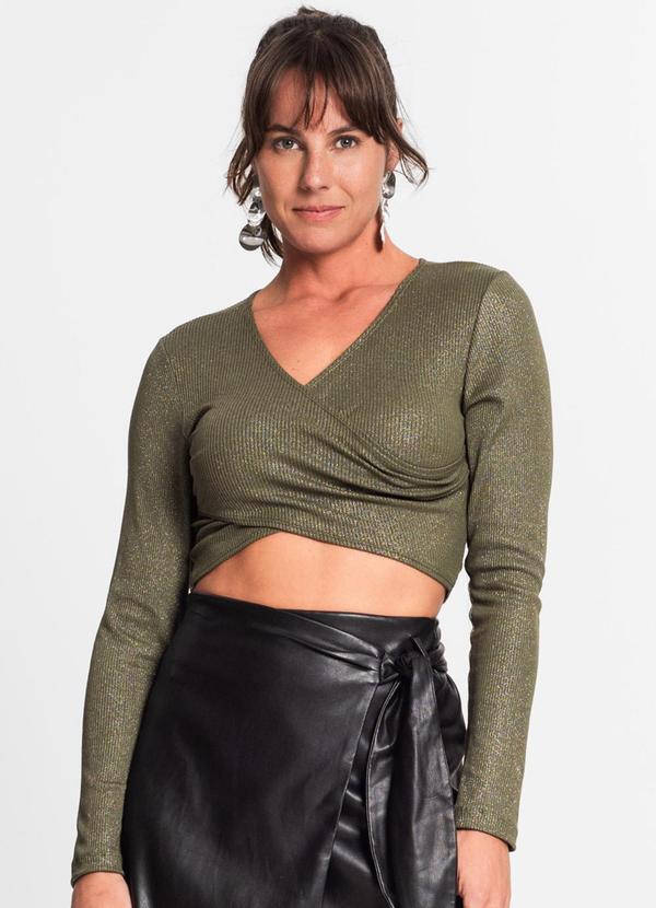 Blusa Feminina em Ribana Canelada Lurex Verde