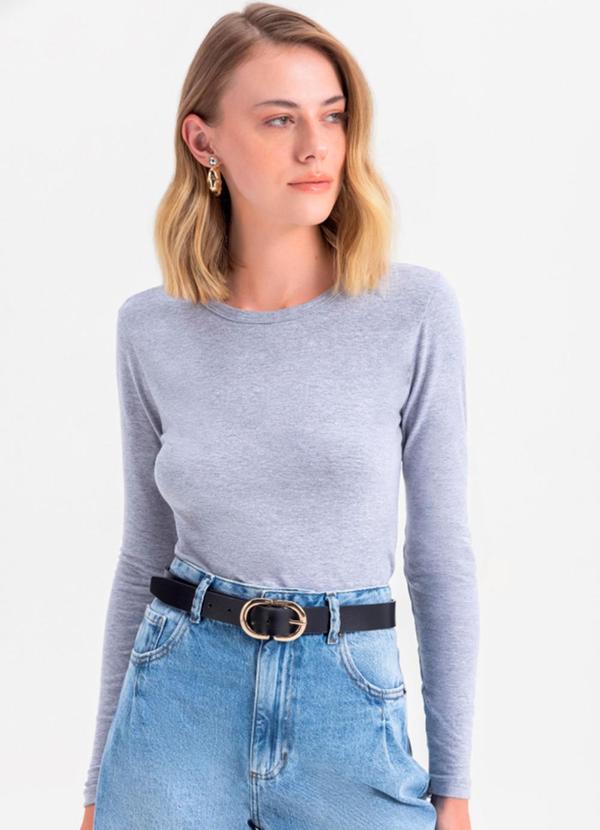 Vista 2 Blusa Feminina Essencial em Algodão Cinza Essendi Essendi