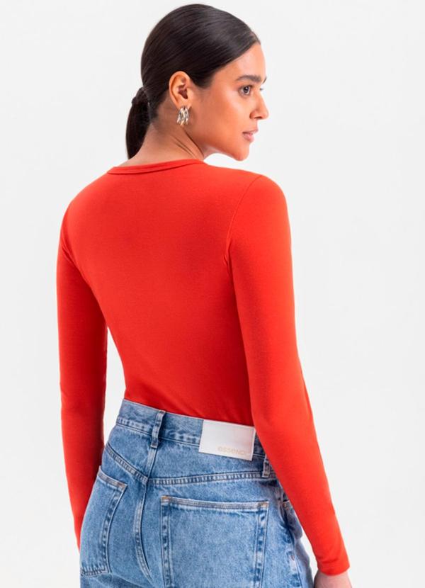Vista 2 Blusa Feminina Essencial em Algodão Laranja Essendi Essendi