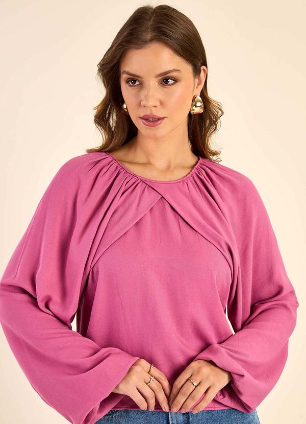 Blusa Feminina Manga Bufante com Transpasse Rosa