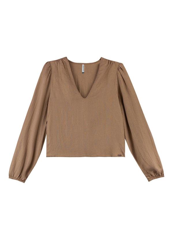 Blusa Feminina Manga Bufante Lurex Marrom
