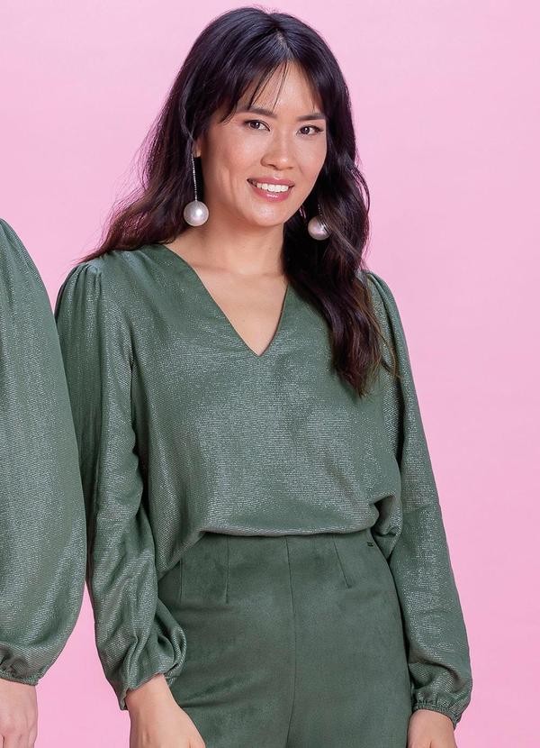 Blusa Feminina Manga Bufante Lurex Verde