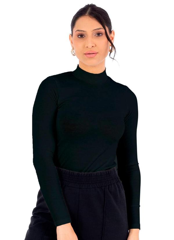 Vista 2 Blusa Feminina Manga Longa Ana Ruga Preto Cobertura Cobertura