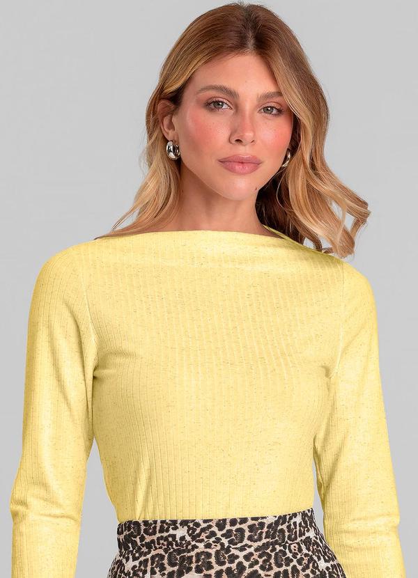Blusa Feminina Manga Longa Canelada Amarelo