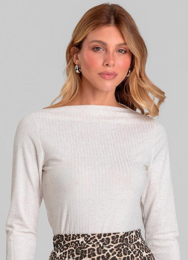 Blusa Feminina Manga Longa Canelada Bege