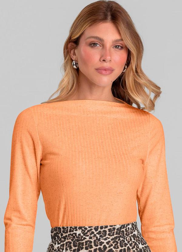 Blusa Feminina Manga Longa Canelada Laranja