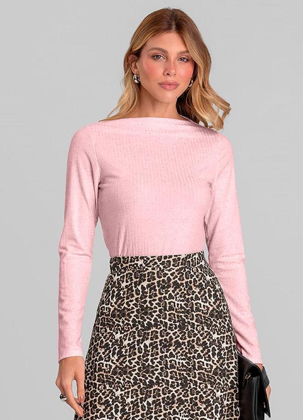 Blusa Feminina Manga Longa Canelada Rosa