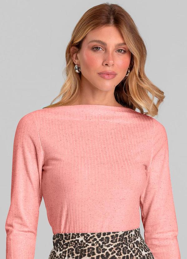 Blusa Feminina Manga Longa Canelada Rosa