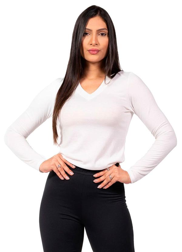 Vista 2 Blusa Feminina Manga Longa Decote V Bege Cobertura Cobertura
