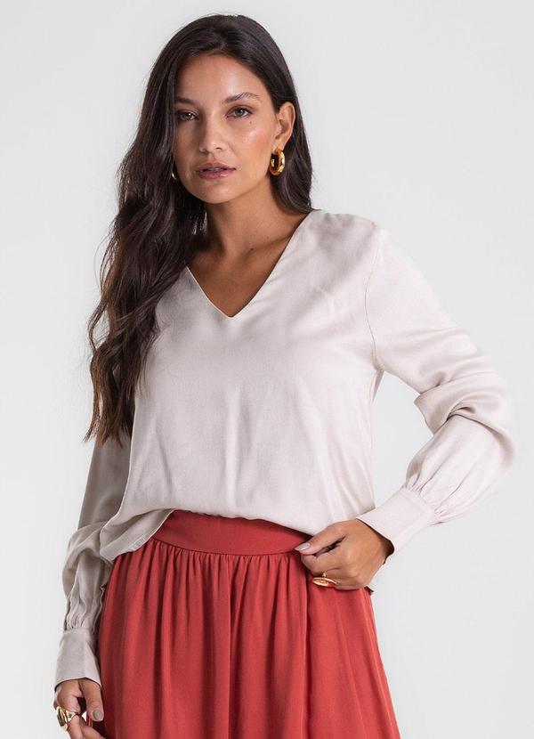 Blusa Feminina Manga Longa Decote V Bege