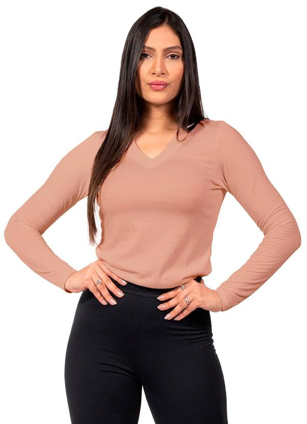 Vista 2 Blusa Feminina Manga Longa Decote V Rosa Cobertura Cobertura
