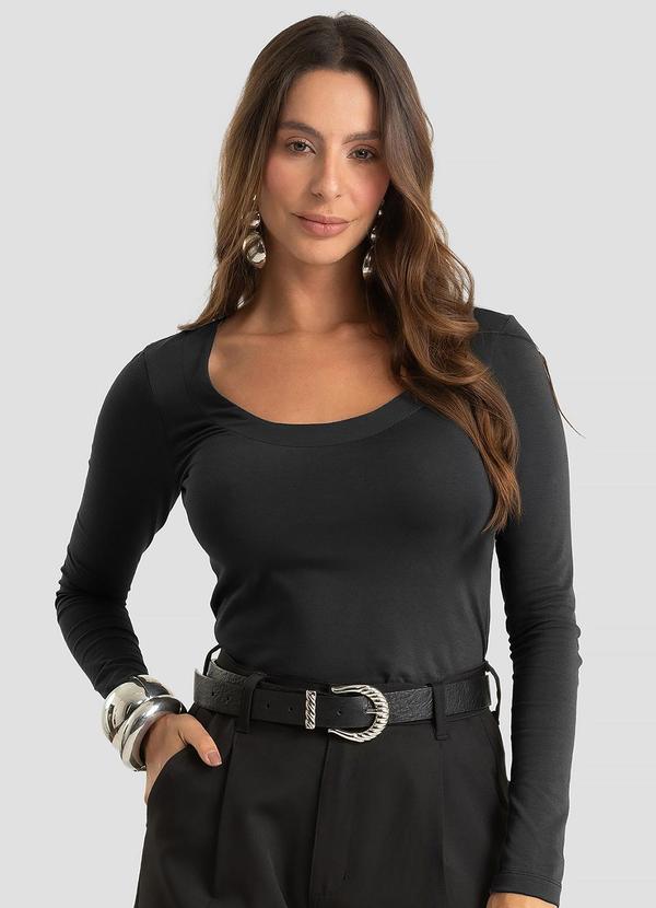 Blusa Feminina Manga Longa em Cotton Leve Preto