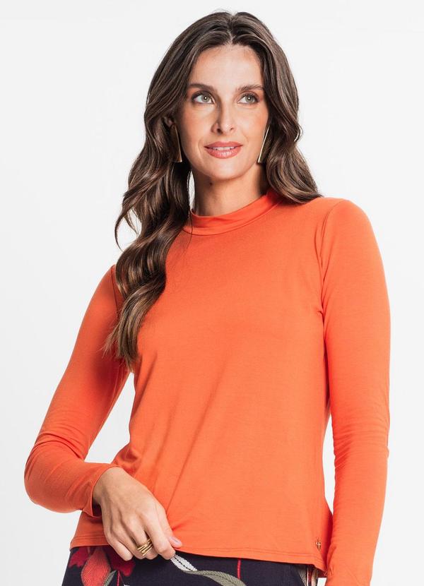 Blusa Feminina Manga Longa Gola Alta Laranja