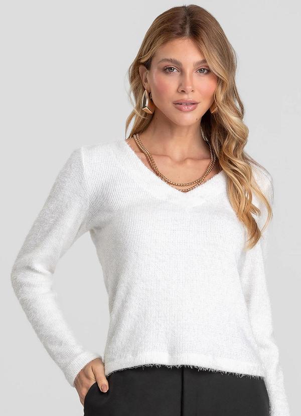 Blusa Feminina Manga Longa Tricot Felpudo Bege