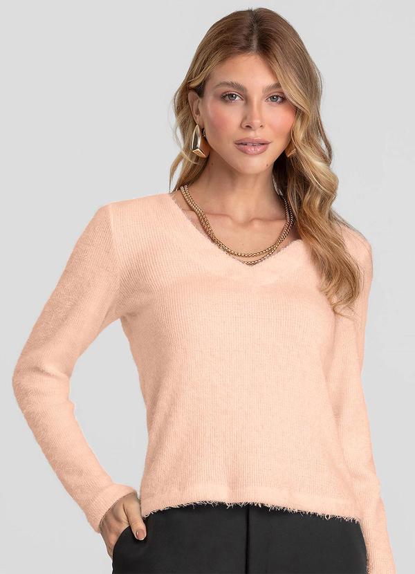 Blusa Feminina Manga Longa Tricot Felpudo Rosa