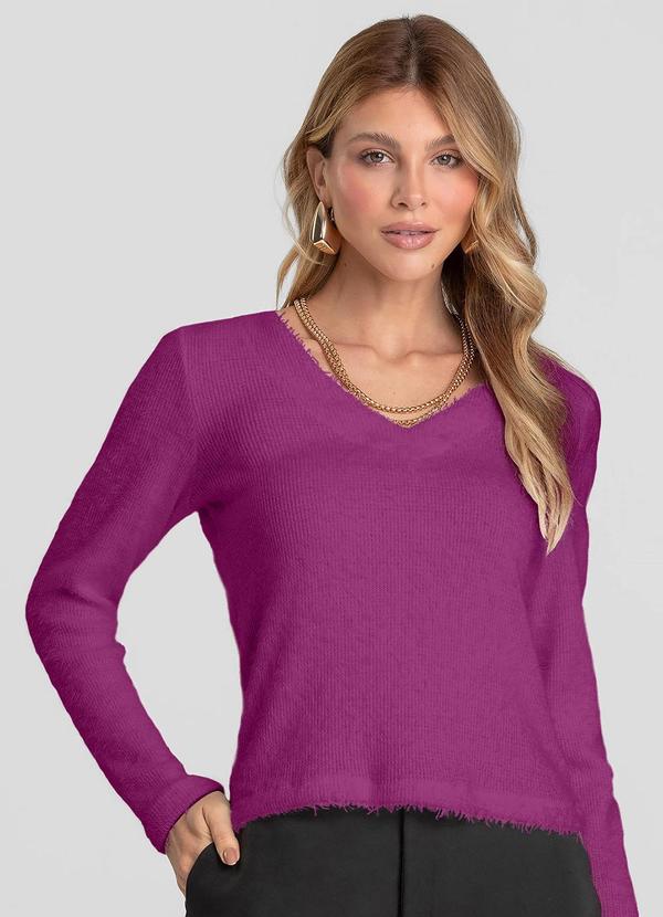 Blusa Feminina Manga Longa Tricot Felpudo Roxo
