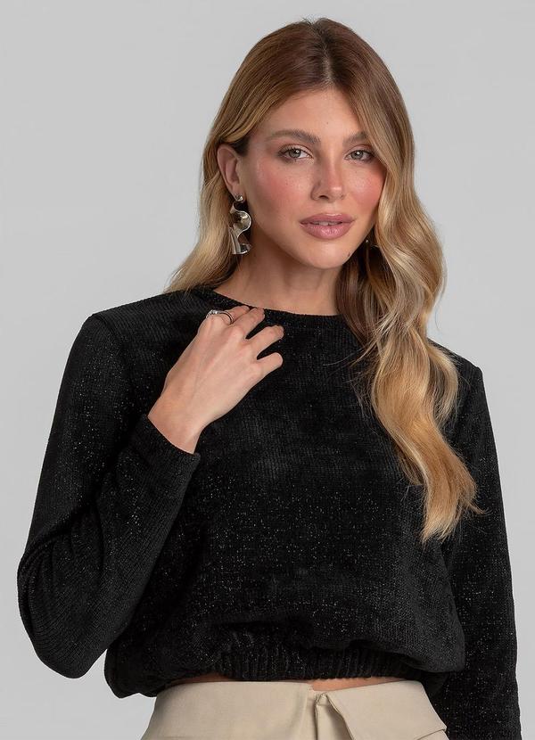 Blusa Feminina Manga Longa Tricot Shine Preto