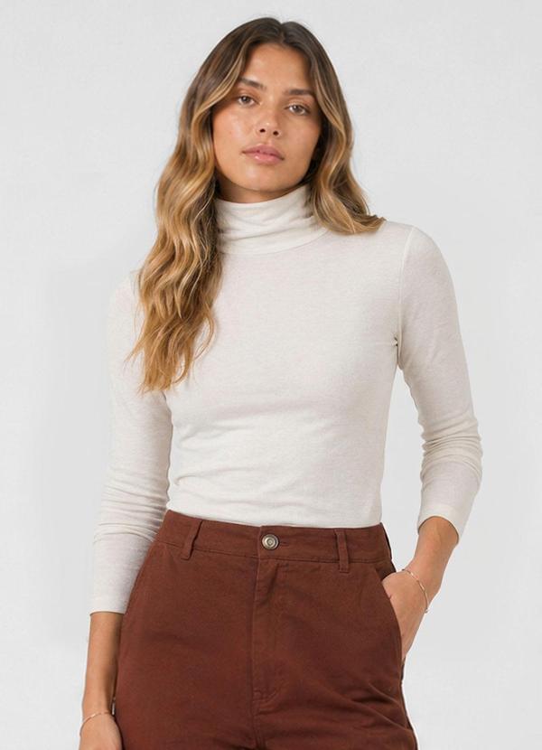 Blusa Feminina Manga Longa Visco Premiere Bege