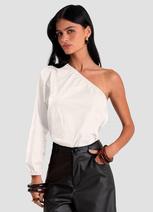 Blusa Feminina Manga Única em Tricoline Bege