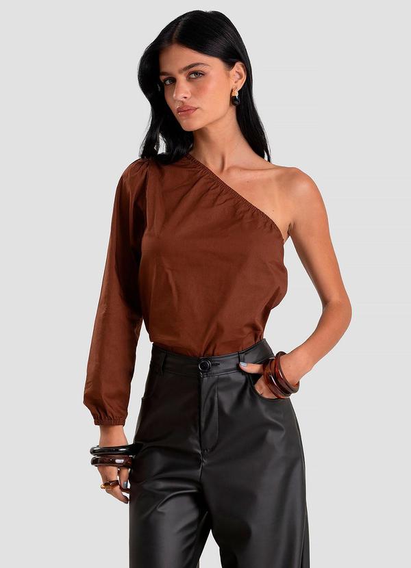 Blusa Feminina Manga Única em Tricoline Marrom