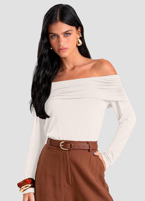 Blusa Feminina Ombro a Ombro em Malha Visco Bege