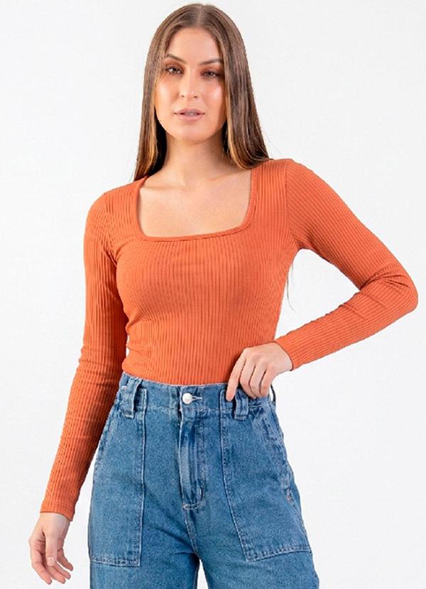 Blusa Feminina Ribana Canelada Marrom