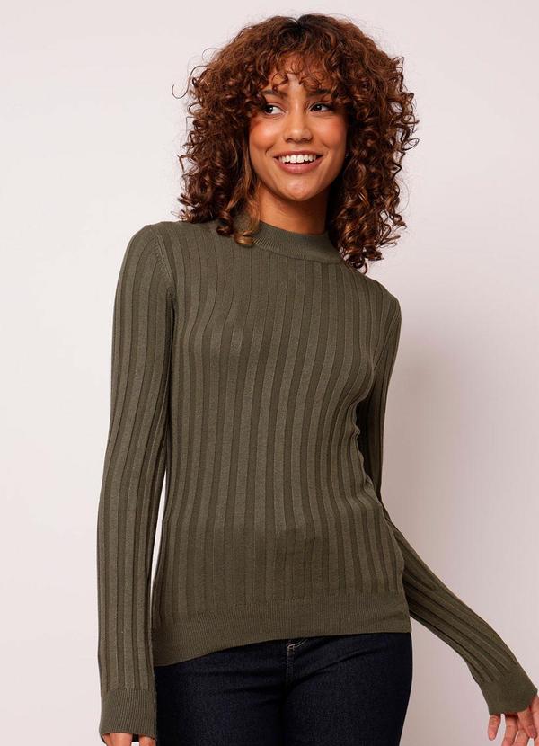 Blusa Feminina Tricô Canelado Manga Longa Verde