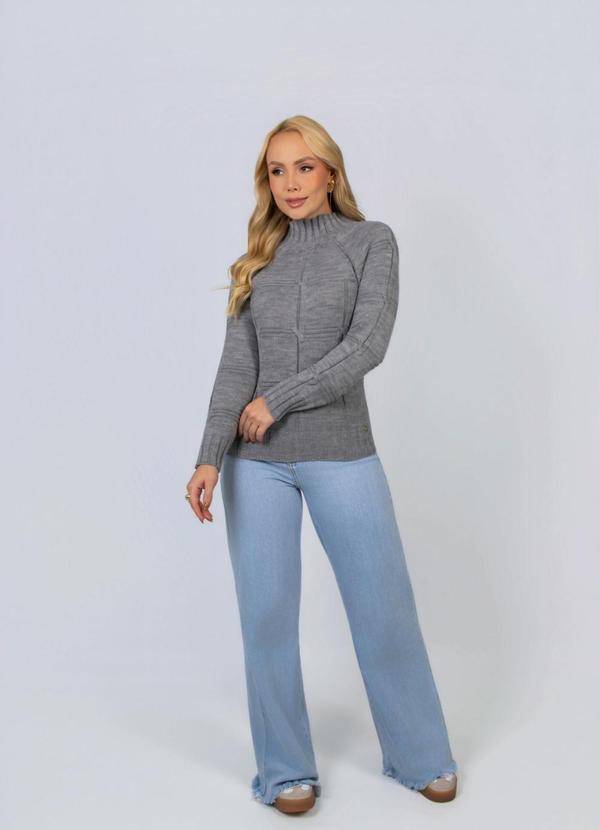 Blusa Feminina Tricô Gola Alta Cinza