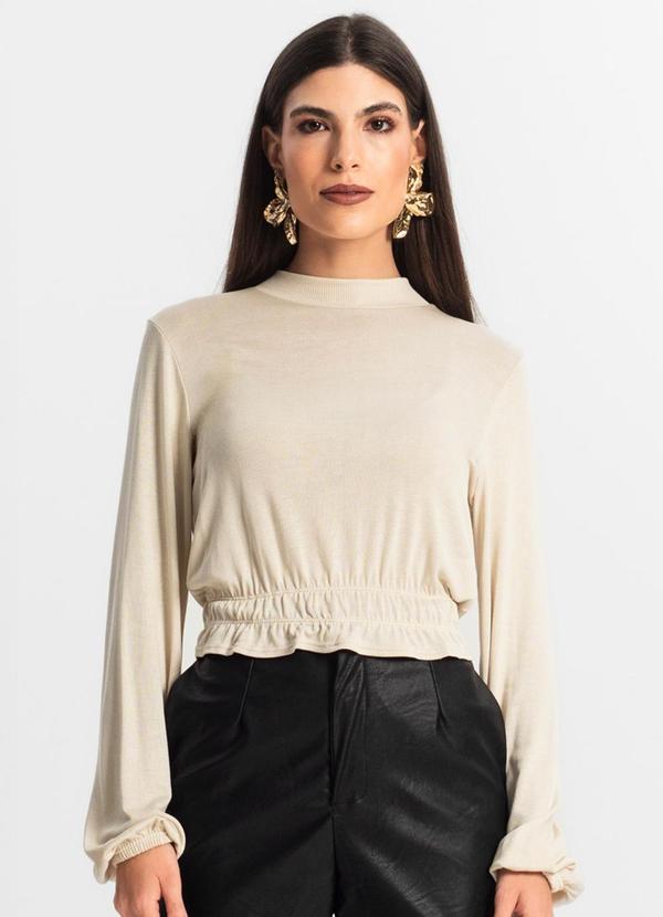 Vista 2 Blusa Feminina Tricot Manga Longa Bege Endless Endless
