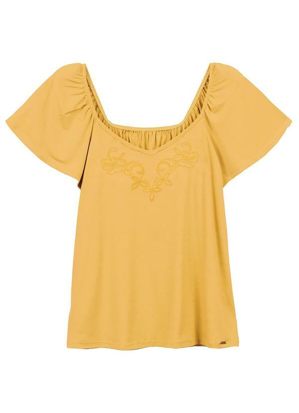 Vista 2 Blusa Feminino Adulto Amarelo Marialícia Marialícia